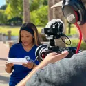 Rianna reviewing her lines