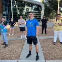 College Tour cast in front rec center
