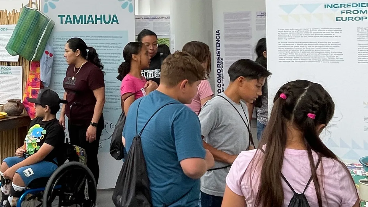 The “Afróntalo” exhibit was the centerpiece of several field trips organized by Cal-SOAP, which brought 15 schools from across the Inland Empire and fourth-12th grade students to CSUSB.