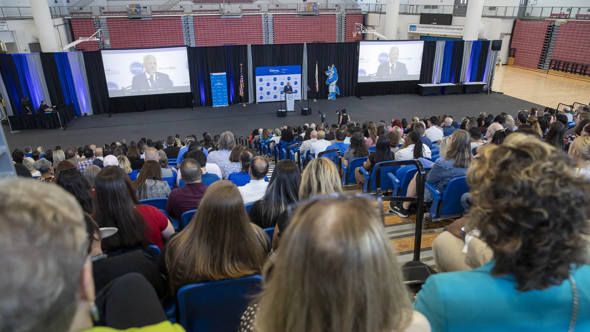 The university community gathered in Coussoulis Arena, and the Palm Desert Campus tuned in to the livestream, as CSUSB kicked off the new academic year with its annual Convocation on Aug. 22.