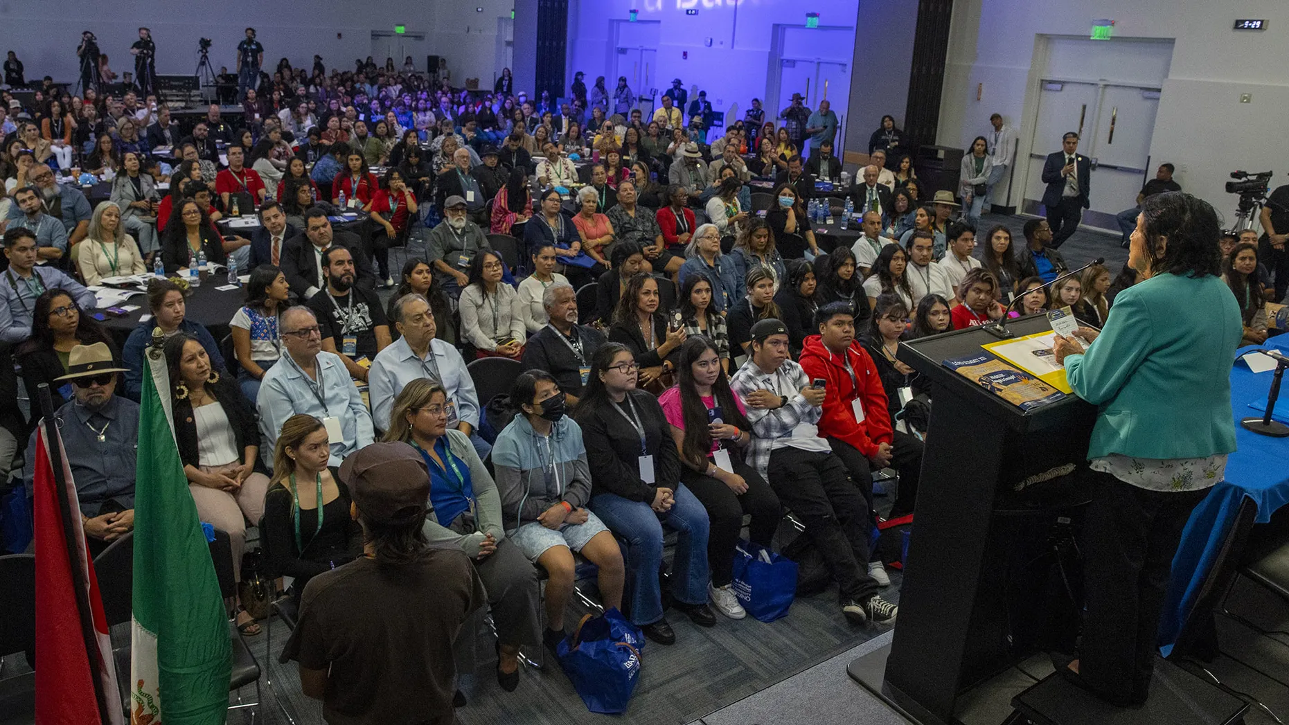 Dolores Huerta gives the morning keynote address at the 2023 LEAD Summit. 