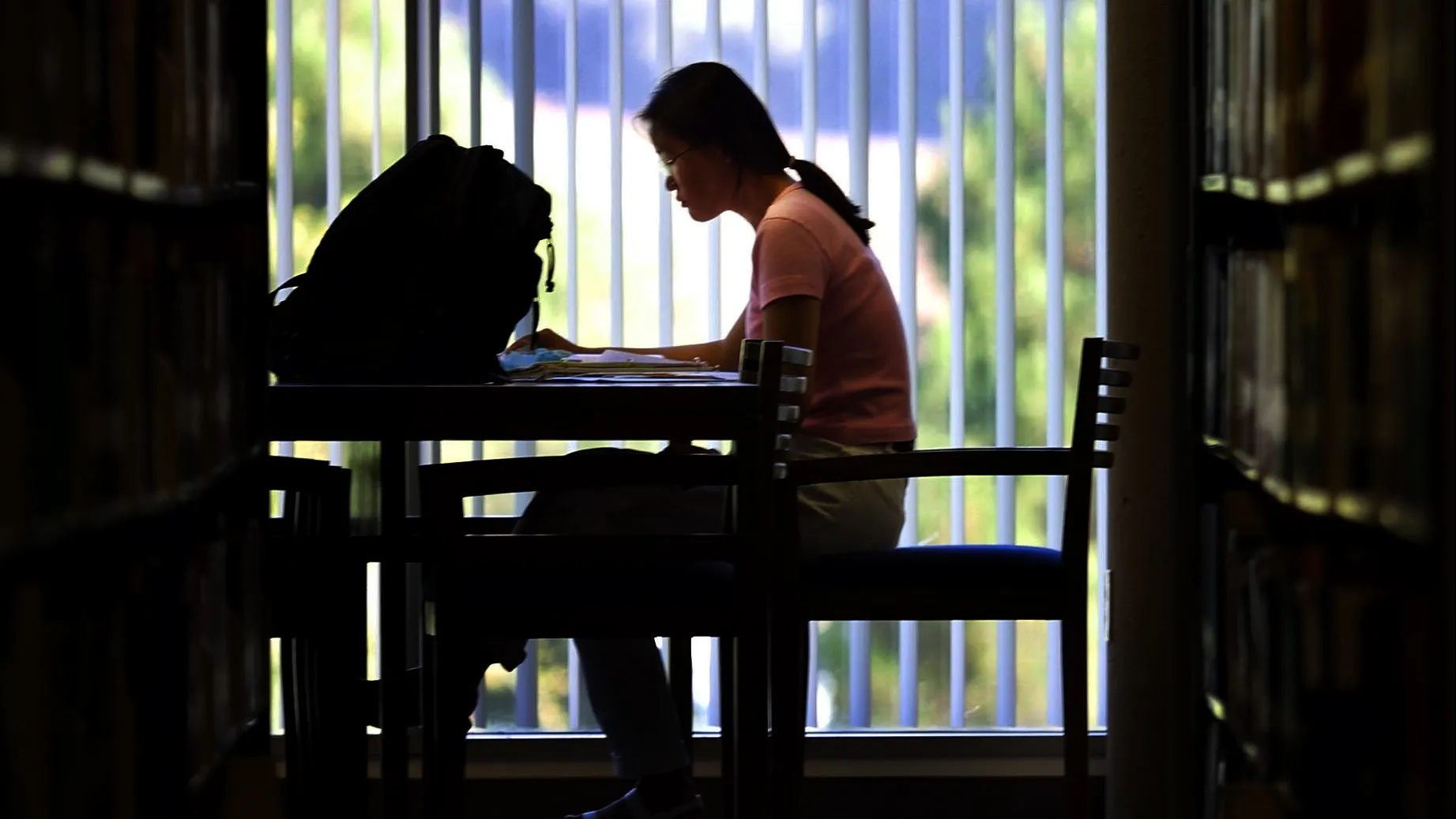 Student studying by a window.