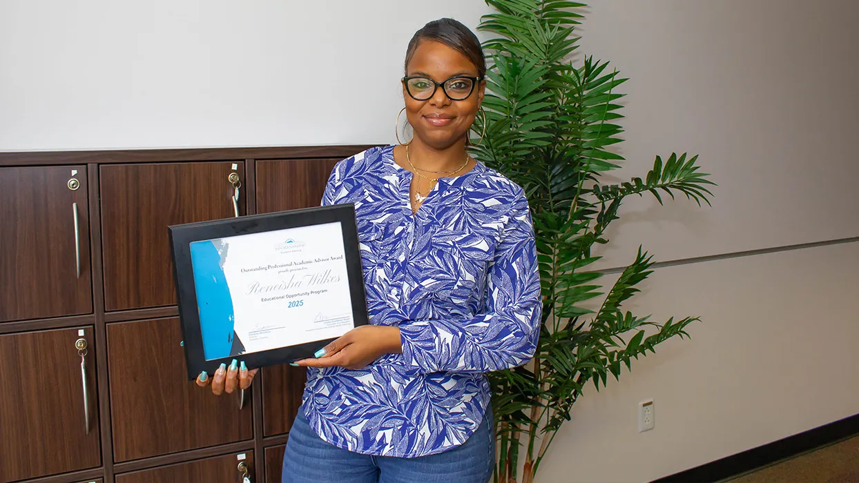 Reneisha Wilkes, EOP Renaissance Scholars Program coordinator, earned CSUSB’s Outstanding Professional Academic Advisor Award for going above and beyond in guiding and mentoring students.