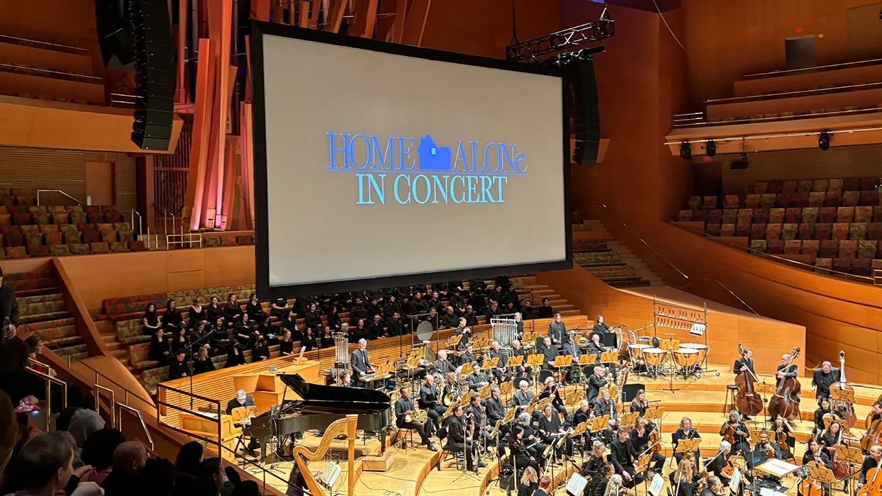 The CSUSB Chamber Singers performed alongside the Los Angeles Philharmonic and Hollywood Bowl Orchestra in a special production of the classic holiday film, “Home Alone,” at Walt Disney Concert Hall Dec. 21-22.