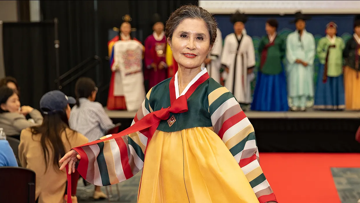 A performer showcases the elegance of her traditional Korean hanbok during the 2023 Korean Festival.
