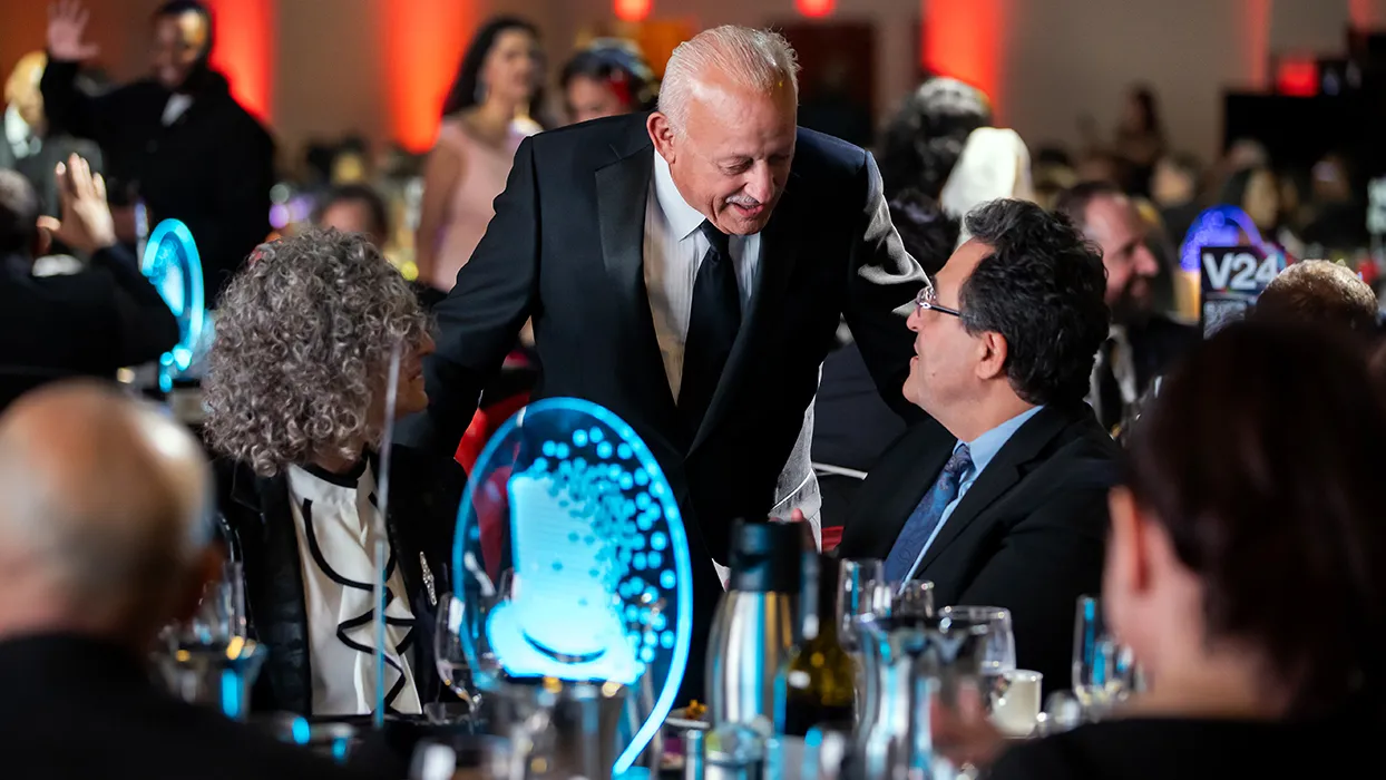CSUSB President Tomás D. Morales congratulates award recipients at the 2024 Spirit of the Entrepreneur Awards Ceremony. 