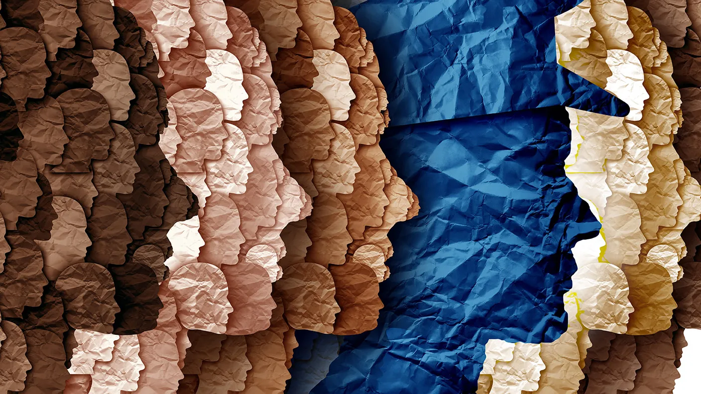 Illustration of citizens of color and law enforcement.