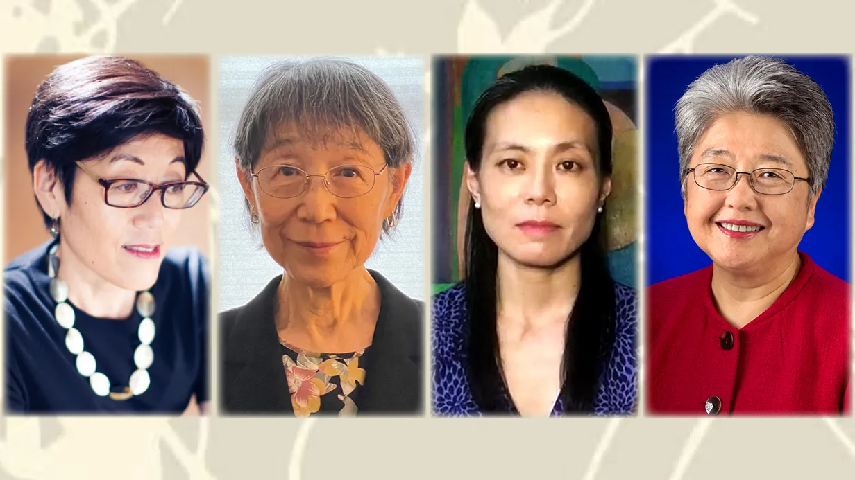 From left, panelists for the program “By the Shore of Lake Michigan” are Nancy Matsumoto, Mariko Aratani, Kyoko Miyabe and Eri Yasuhara.