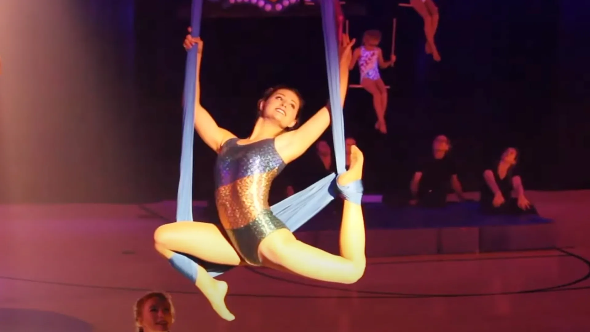 An acrobat from the 81st Annual Great Y Circus, which will perform its 83rd edition the next three weekends, May 2-4, 9-11 and 16-18, in Redlands.