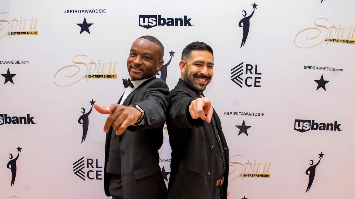From left, Raymond Moorehead and Jacob Estrada at the Randall W. Lewis Center for Entrepreneurship Spirit of the Entrepreneur Awards.