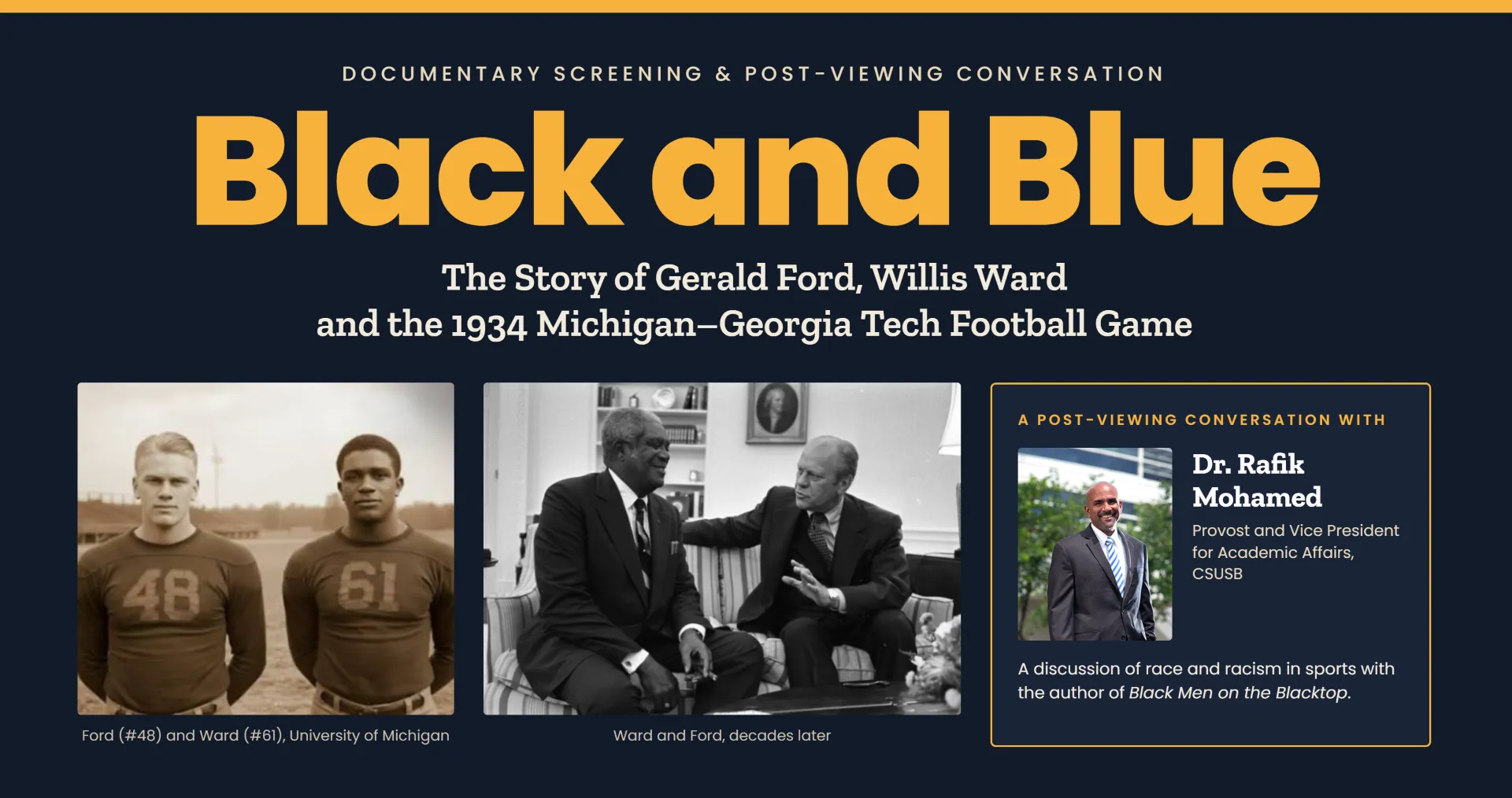 “Black and Blue: The Story of Gerald Ford, Willis Ward and the 1934 Michigan-Georgia Tech Football Game”