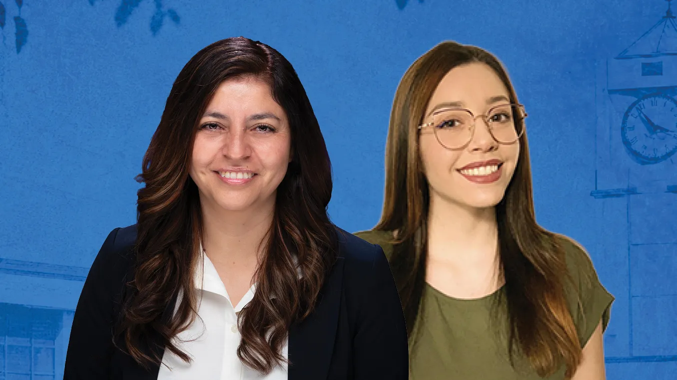 The College of Social and Behavioral Sciences Outstanding Undergraduate Student, Lidia Albarran (left), and the Outstanding Graduate Student, Carmen Uribe.