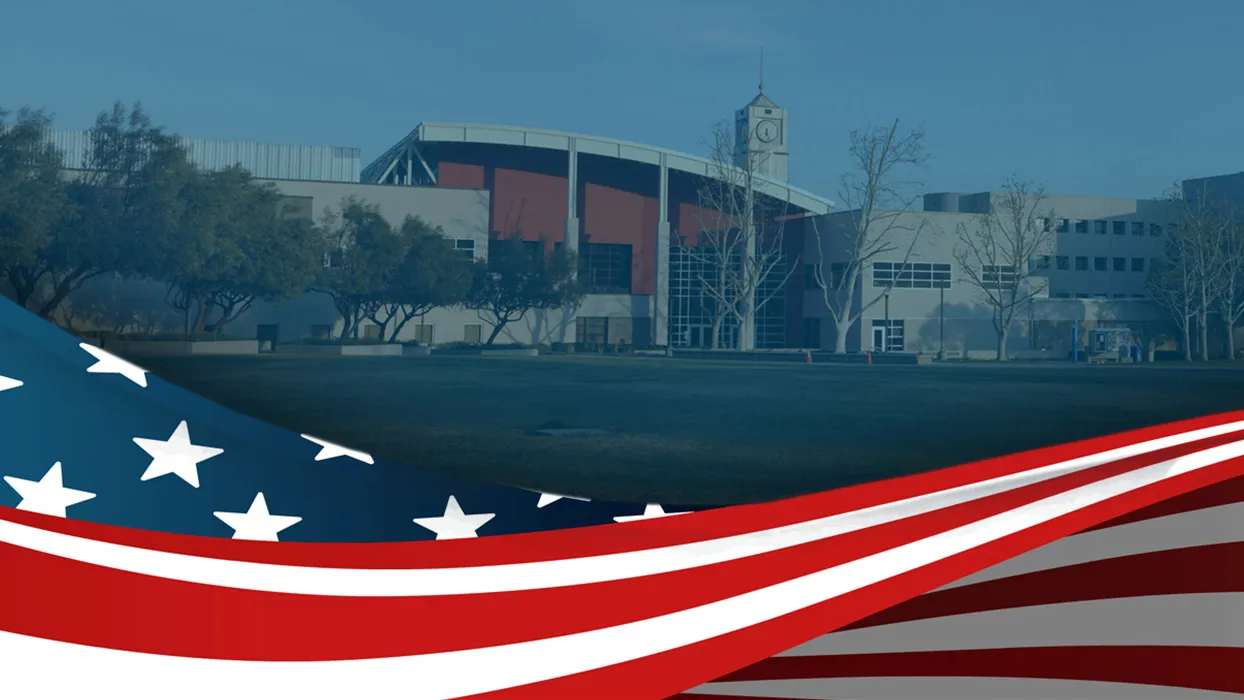 Patriotic graphic of the U.S. flag and the SMSU South.