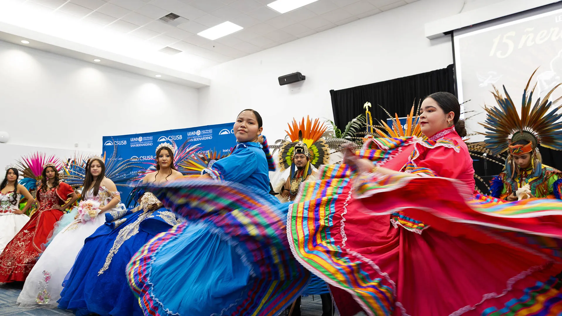 Dancers during the opening procession at LEAD Summit XV, “15ñera for Justice: Divina Juventud: From Innocence to Resistance,” held at Cal State San Bernardino on Oct. 16.