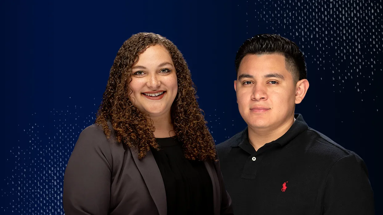 Graduate nursing student Alura Williams and undergraduate biology student Manuel Madrigal.