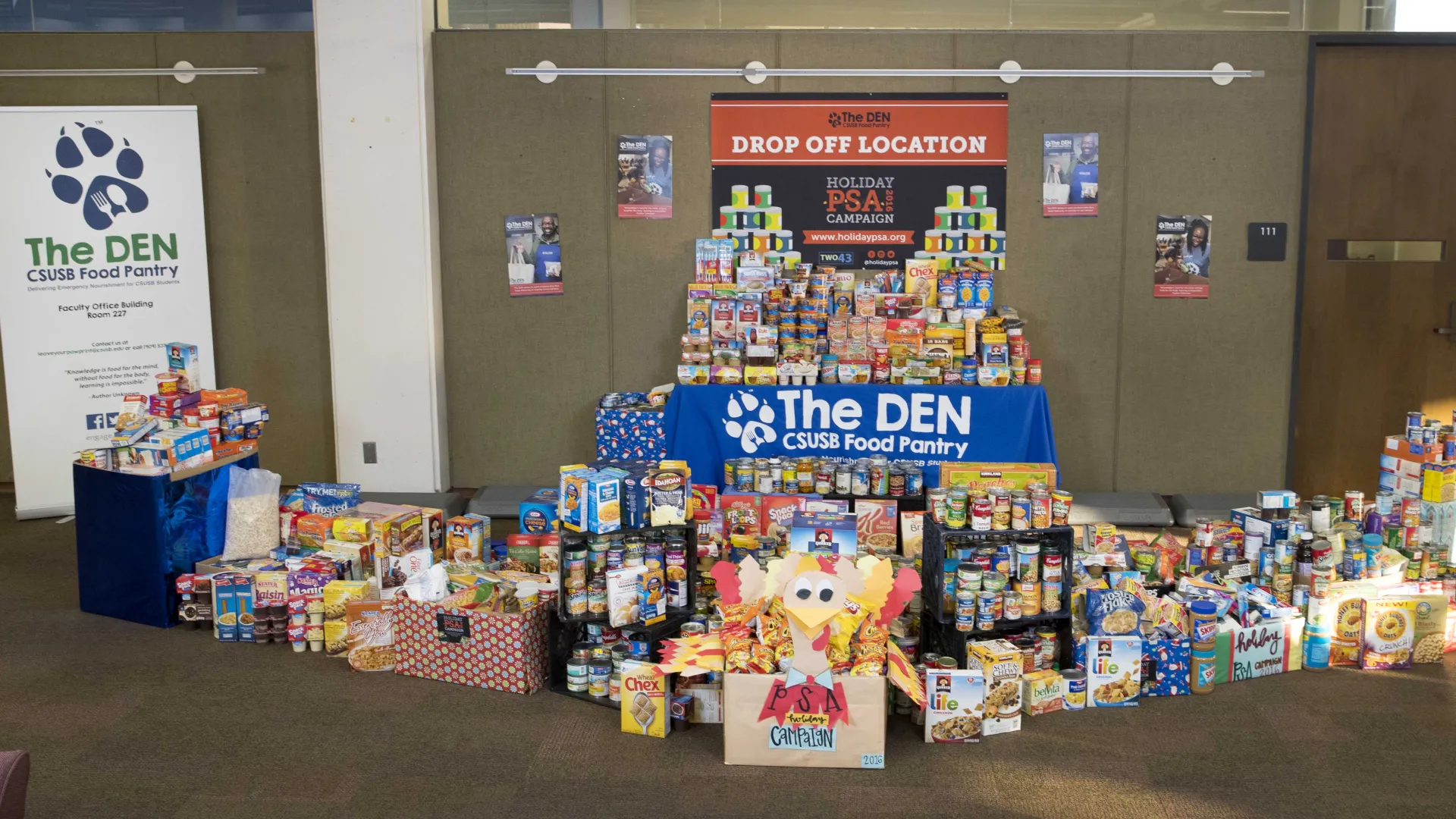 Donated food items for the Obershaw DEN.