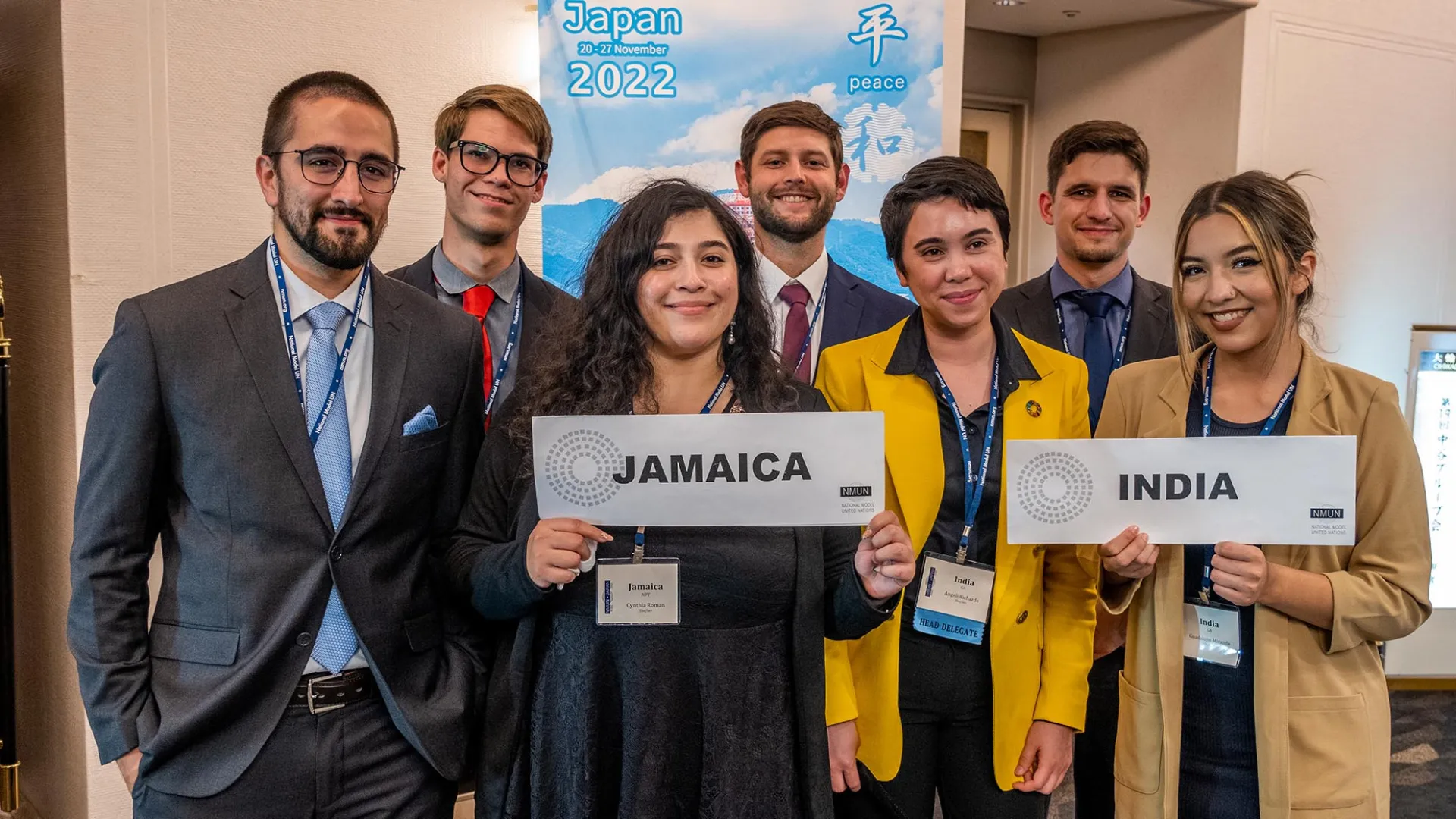 The CSUSB Model United Nations team represented the countries of Jamaica and India at the National Model United Nations-Japan conference, held in late November in Kobe, Japan.