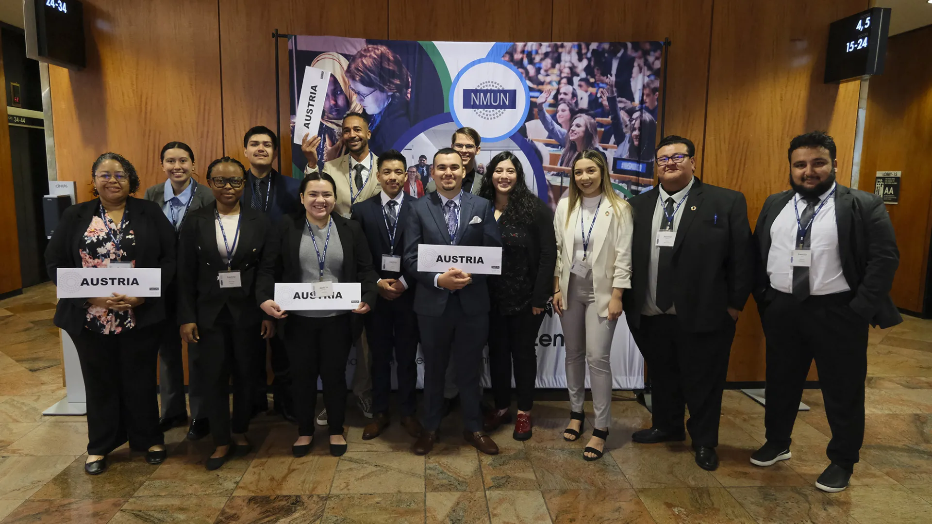 The CSUSB Model United Nations team represented the country of Austria at the recent National Model United Nations Conference in New York City. All photos courtesy of Sina Bastami, director, CSUSB Model UN Program.