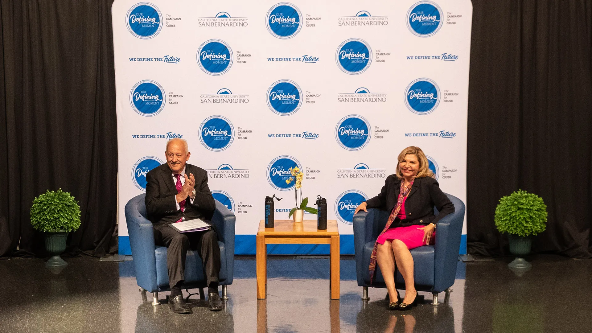 CSUSB President Tomás D. Morales (left) and Dorene C. Dominguez, chairwoman and CEO of Vanir Construction Management and the Vanir Group of Companies Inc.