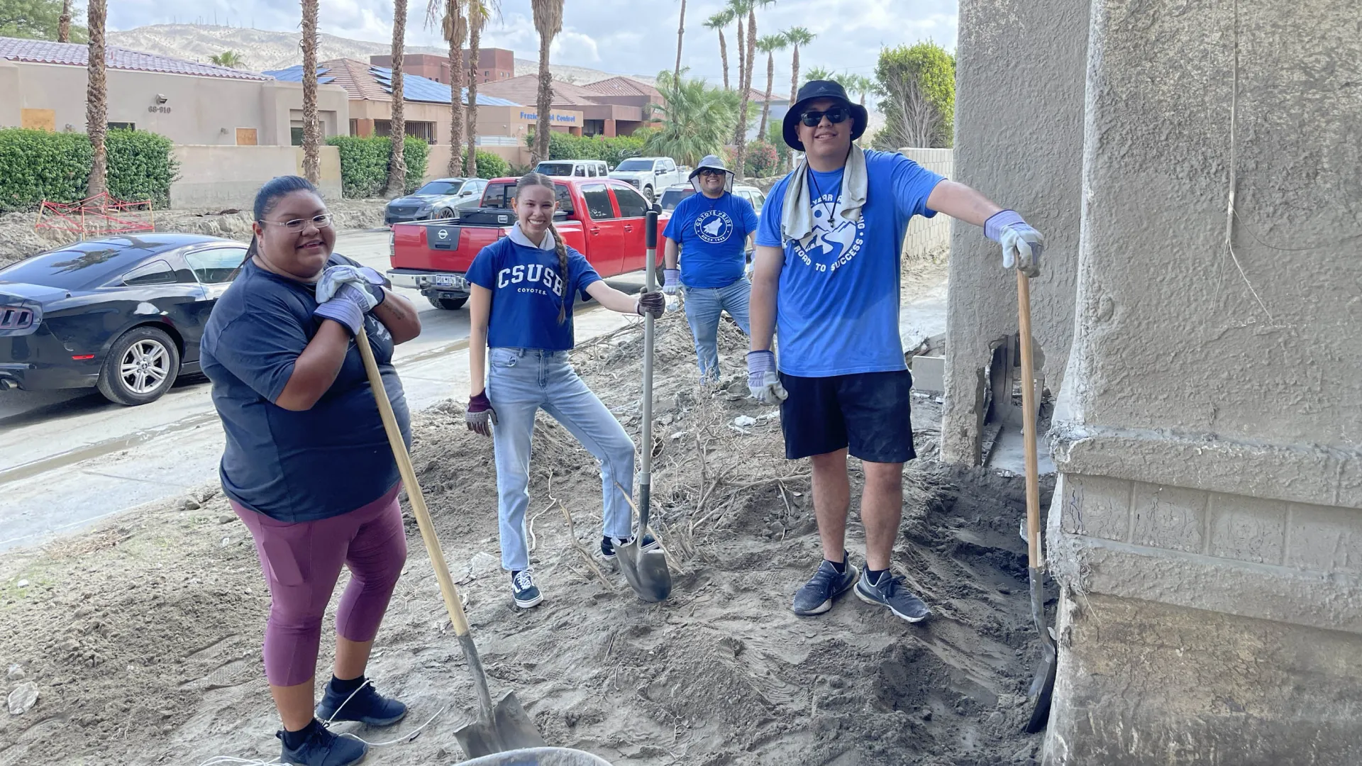 CSUSB Palm Desert Campus students, faculty, staff and alumni volunteer in Cathedral City, Calif., on Sept. 2 to help those affected by Tropical Storm Hilary.