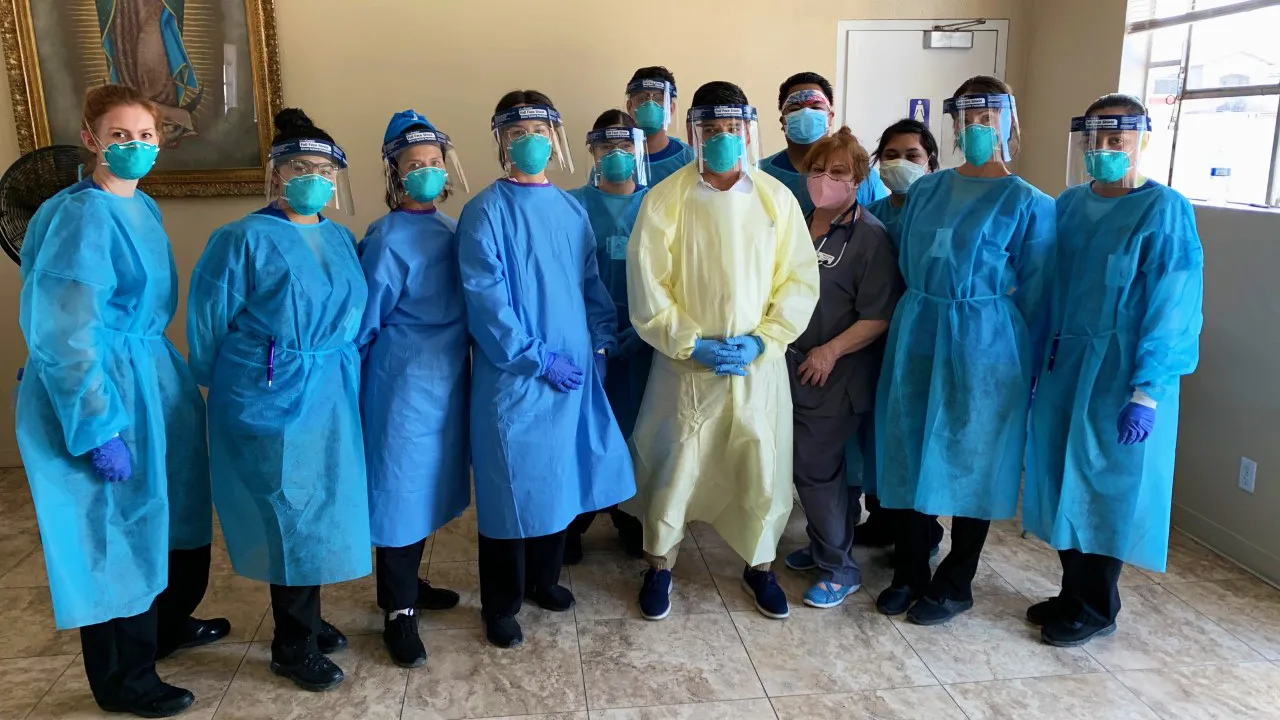 CSUSB Palm Desert Campus nursing students who assisted with COVID-19 testing in the Coachella Valley with U.S. Rep. and physician Raul Ruiz, D-Palm Desert.