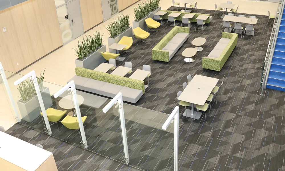 A bright, open lobby with modern seating, ambient lighting, and an inviting atmosphere for professional gatherings.
