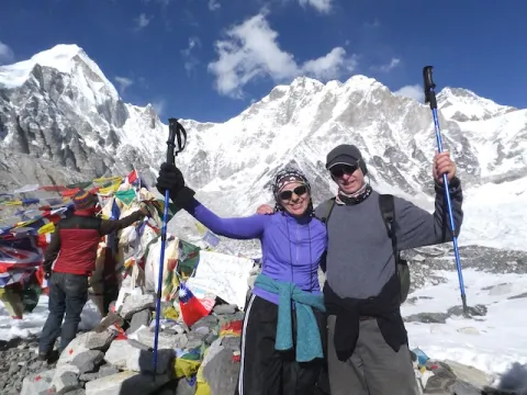 Pam hiking in snowy mountains, Everest base camp