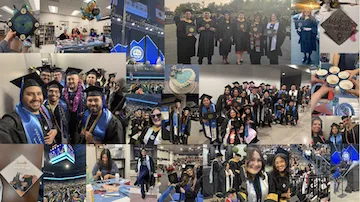 Collage of graduating students, smiling in caps and gowns