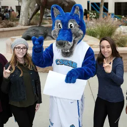 Students and Cody Coyote celebrating the launch of the Our Defining Moment comprehensive campaign.
