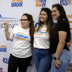 Three CSUSB students celebrate at the 2022 Californians For All College Corps Launch Party and Swearing-in Celebration for 58 CSUSB students joining the program. The university has been selected as a 2024-26 College Corps campus.