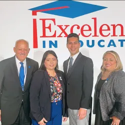 From left, CSUSB President Tomás D. Morales, Upward Bound Director Dalia Hernandez, CSUSB Undocumented Student Success Center Director Jairo Leon, and CSUSB Vice President of Student Affairs Paz Olivérez.