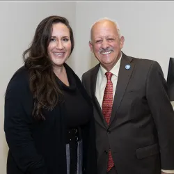 Julie Taylor, associate professor of communication and media, was overcome with emotion when she was surprised with the Outstanding Faculty Advisor Award from CSUSB President Tomás D. Morales.