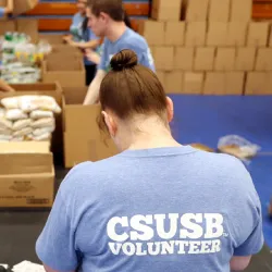 This year, 30 faculty, students and staff from the San Bernardino campus volunteered at Community Action Partnership of San Bernardino, where they packed 725 food boxes for families facing food insecurity.