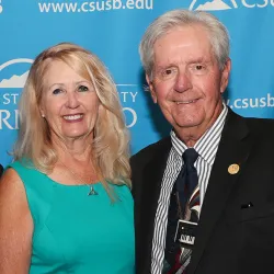 From left, CSUSB President Tomás D. Morales, Linda Bennecke, alumna '69, and Richard Bennecke, alumnus '67 and the first ASI President at CSUSB. 