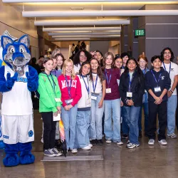 A group of middle school students make their way through the bookstacks at Cal State San Bernardino’s John M. Pfau Library during San Bernardino County History Discovery Day on Nov. 14.