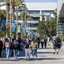 Students on Coyote Walk. 