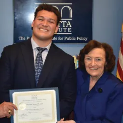 Marius Wong Ah Sun (center) with Leon Panetta, chairman of the Panetta Institute for Public Policy and former U.S. secretary of defense (right) and Sylvia Panetta, co-chair and CEO, Panetta Institute for Public Policy. Wong Ah Sun was a 2025 Panetta Institute for Public Policy Congressional Intern. 