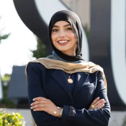 Amira Shalabi, CSUSB health services administration major and Associated Students Incorporated president, on the Cal State San Bernardino campus.