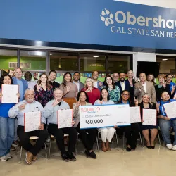 Cal State San Bernardino hosted a check presentation ceremony celebrating a $60,000 donation from Stater Bros. Charities to the Obershaw DEN food pantry, which will help ensure CSUSB students have access to the food, supplies and support they need to succeed.