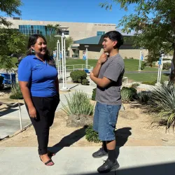 Avi Rodriguez on campus with student