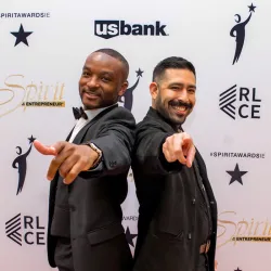 From left, Raymond Moorehead and Jacob Estrada at the Randall W. Lewis Center for Entrepreneurship Spirit of the Entrepreneur Awards.