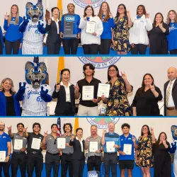 Honored for successful seasons in 2025-26 by the San Bernardino City Council at its June 3 meeting were, from top to bottom, the women’s volleyball team, the men’s golf team and the baseball team.