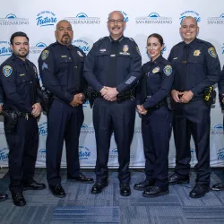 Chief Steven Griffin (center) and members of the CSUSB University Police Department.