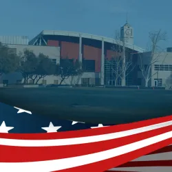 Patriotic graphic of the U.S. flag and the SMSU South.