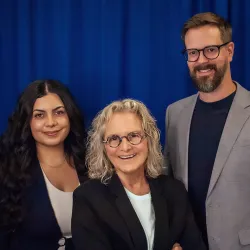 The “Education Insight” team consists of CSUSB alumni (from left) Alyssa Silva, associate producer; Lacey Kendall, host; and Matt Shaw, production engineer. Not pictured is Jacob Poore, executive director.
