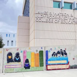 The “Eternal Learning” sculpture at the James R. Watson and Judy Rodriguez Watson College of Education.