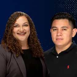 Graduate nursing student Alura Williams and undergraduate biology student Manuel Madrigal.