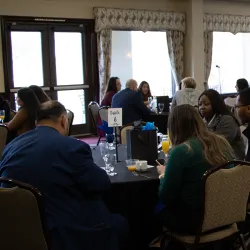 MBA alumni and students engaged in animated conversation during Sunday’s Business Brunch.