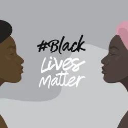 Graphic of two women on either side of the BLM text