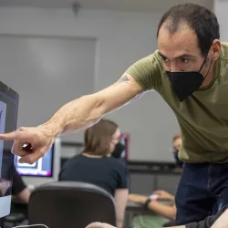 CSUSB students working with an international artist 